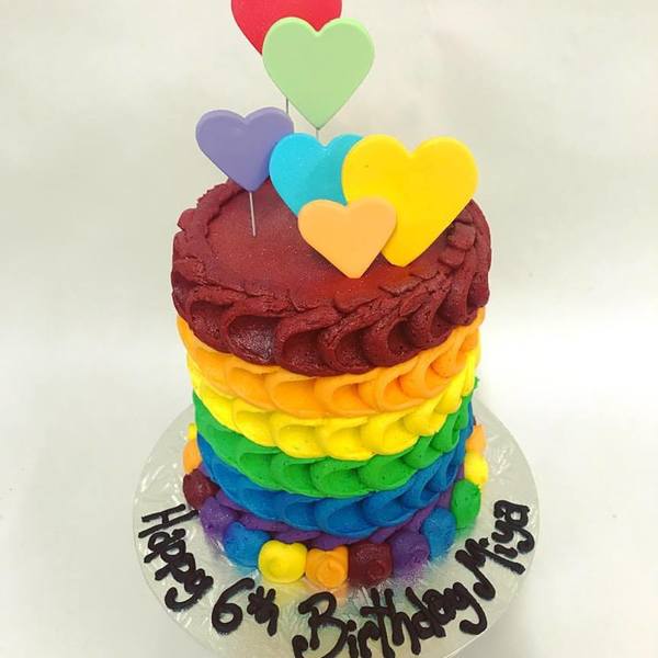Rainbow Petal Cake with Hearts on wire