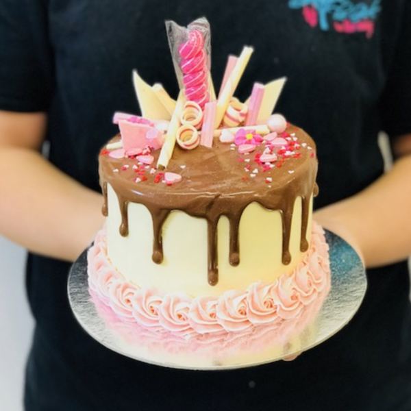 Chocolate and Pink Drip Cake