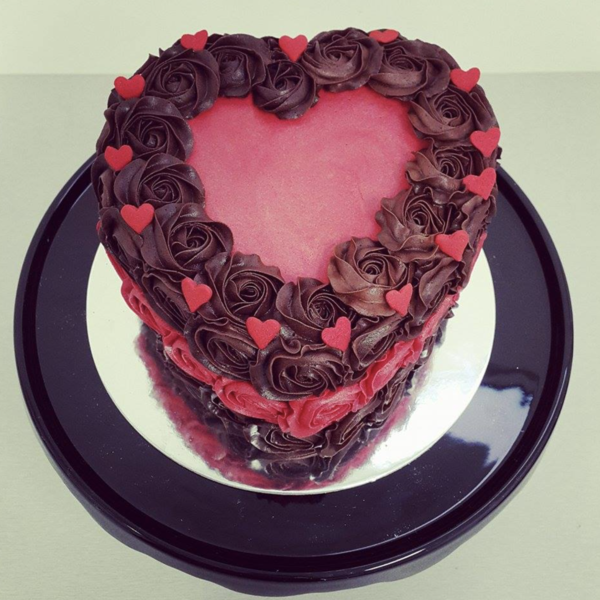 Chocolate and Red Rose Heart Cake
