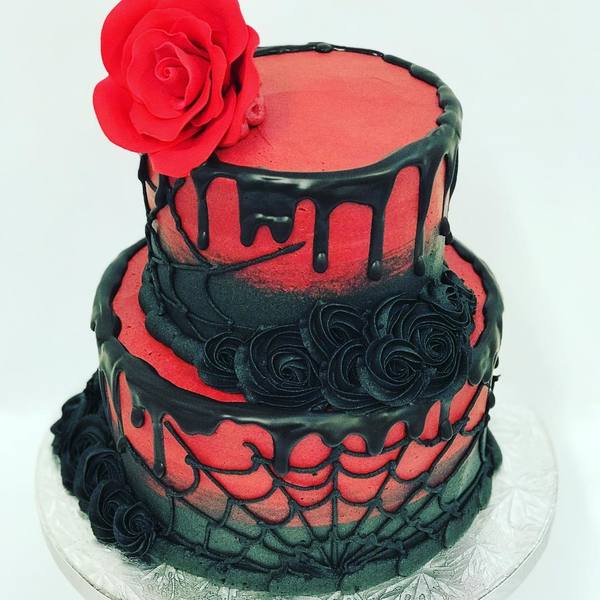Two Tier Red and Black with Spider Web