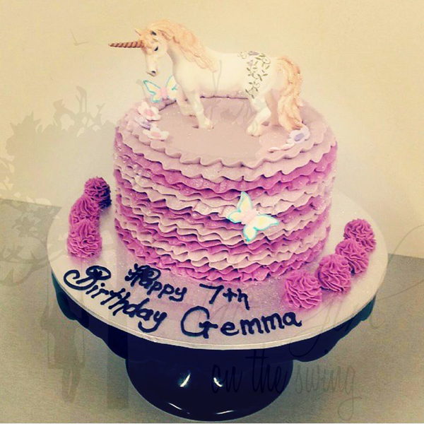 Two Colour Frill Cake with Unicorn Topper