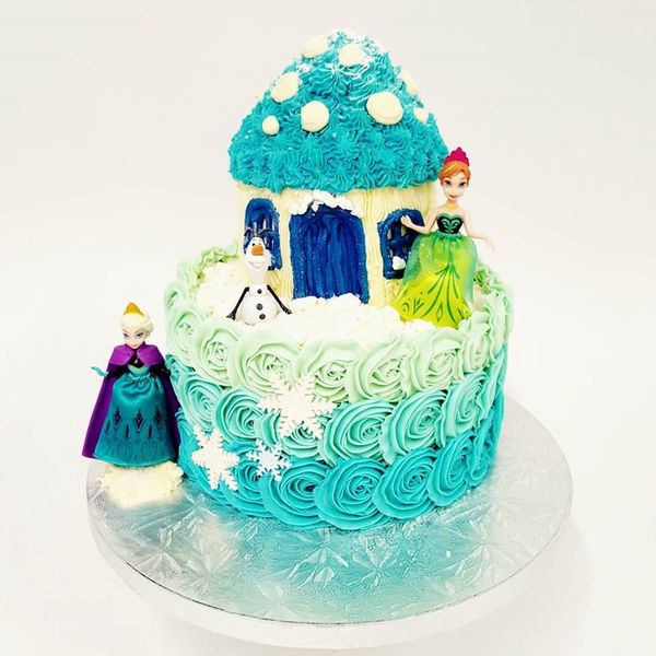 Blue Ombre Roses with Toadstool House and Frozen Figurines