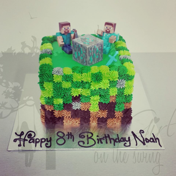 Minecraft cake (with customer supplied figurines)