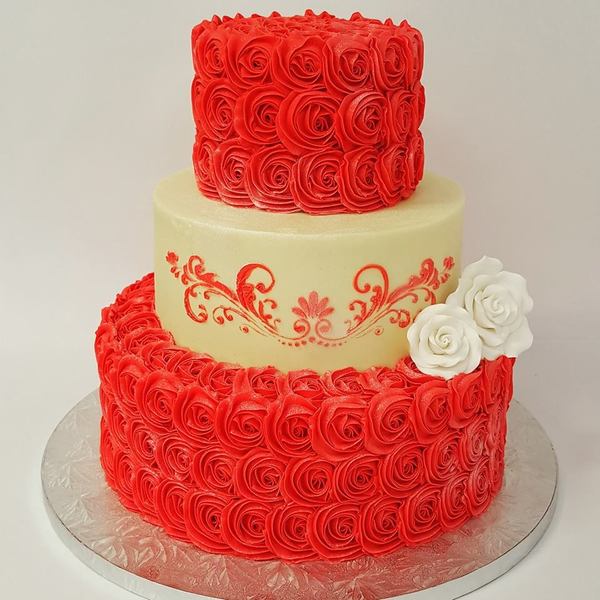 Three Tier Coral Roses and Stencil