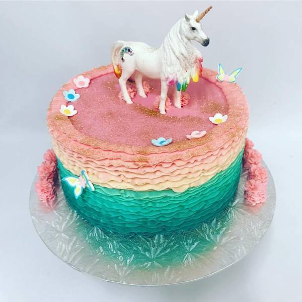 Teal and Pink Frills with Unicorn Figurine 