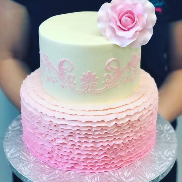 Pink Ombre Frill with Stencil and Rose
