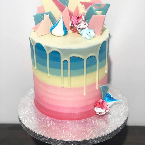 Ombre Pink to Blue with White Chocolate Drip and Pink + Blue Toppings