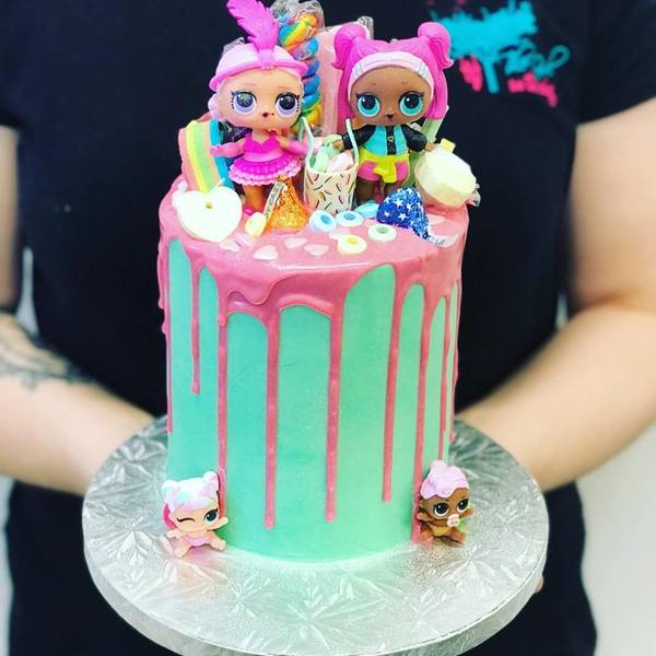 Tall Teal and Pink LOL Doll Cake