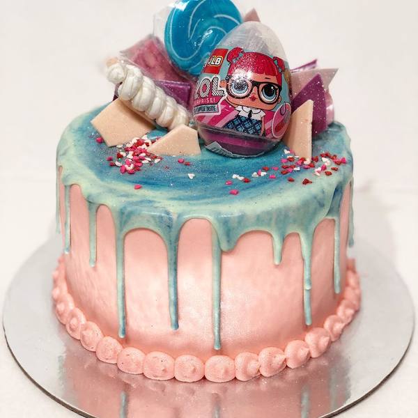 Smooth Pink and Blue Drip LOL Doll Cake