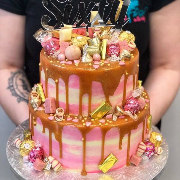Two Tier Pink and Gold Caramel Overload