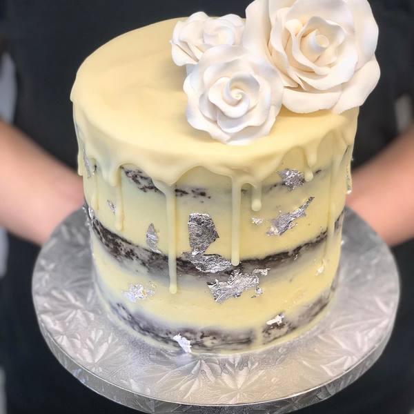 Cream Naked Drip Cake with Silver Leaf