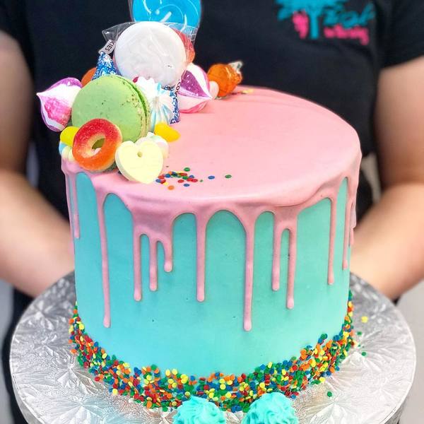 Smooth Blue Rainbow Lolly Drip Cake