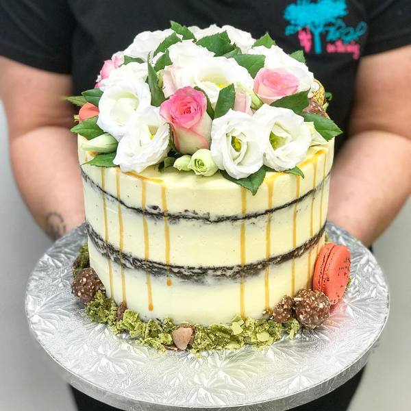 Cream Naked Cake with Fresh Flowers