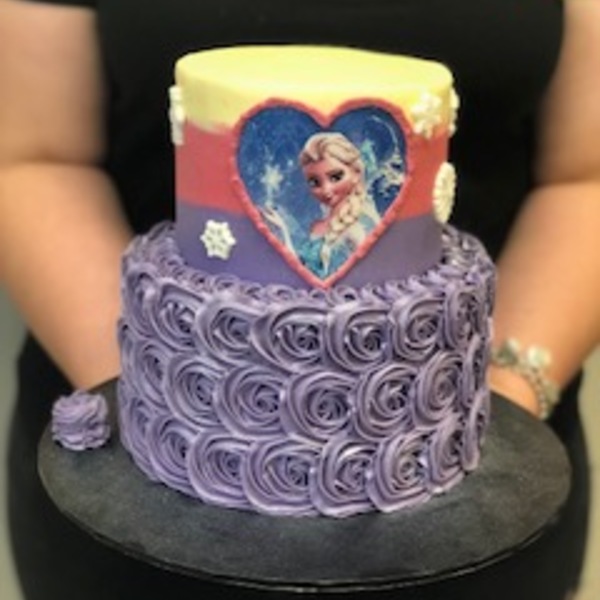 Two Tier Purple Roses with Frozen Edible Image 