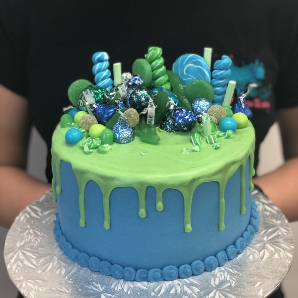 Smooth Blue with Bright Green Drip and Overload Toppings 