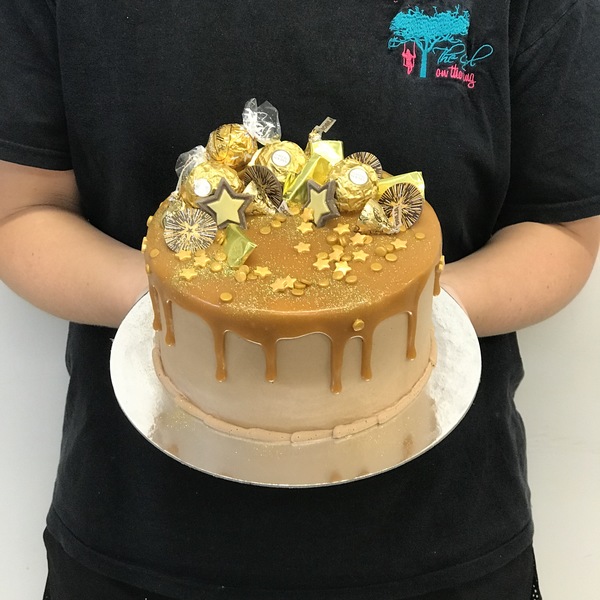 Smooth Mini Overload Cake with Caramel Drip and Toppings