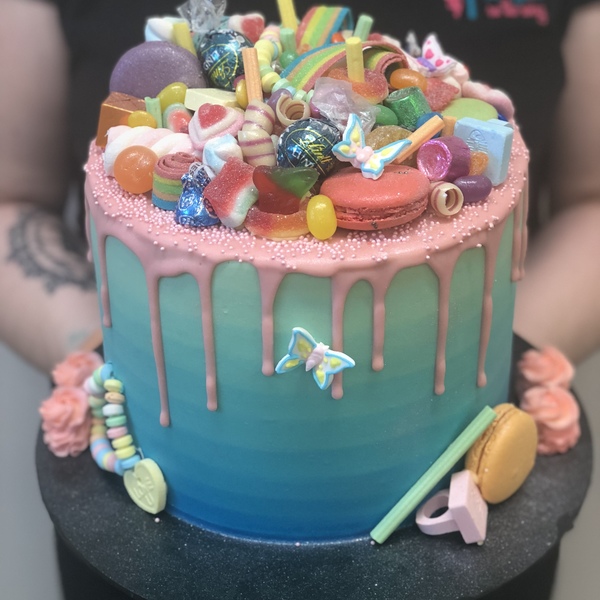 Smooth Blue Ombre with Pink Drip and Candy Overload