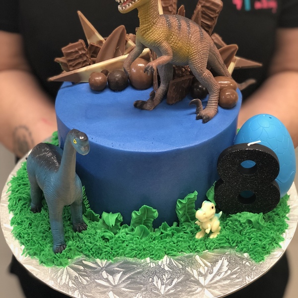 Smooth Blue Dino Theme Cake with Chocolate Toppers