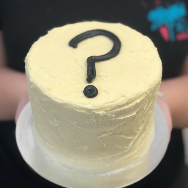 Cream Gender Reveal Cake with Question Mark