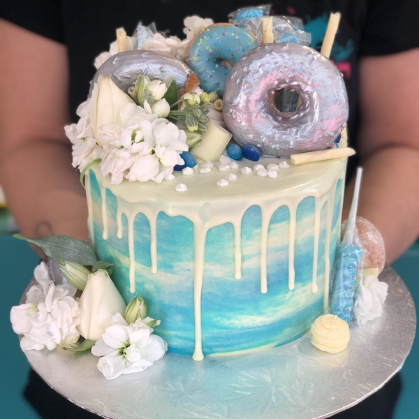 Smooth Blue Donut Overload with Fresh Flowers