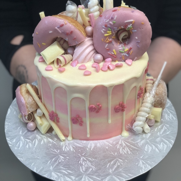 Pink Theme Overload Donut Cake with Paw Prints