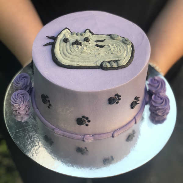 Purple Pusheen Cat Cake 