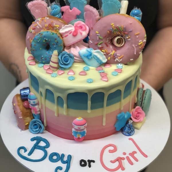 Pink and Blue Donut Gender Reveal Cake 