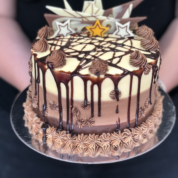 Smooth Chocolate and Cream with Chocolate drizzle and Chocolate  Toppers