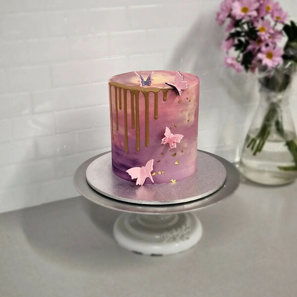 Pink Purple and Gold Theme Butterfly Cake