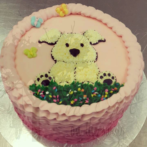 Puppy on Pink Ruffle Cake