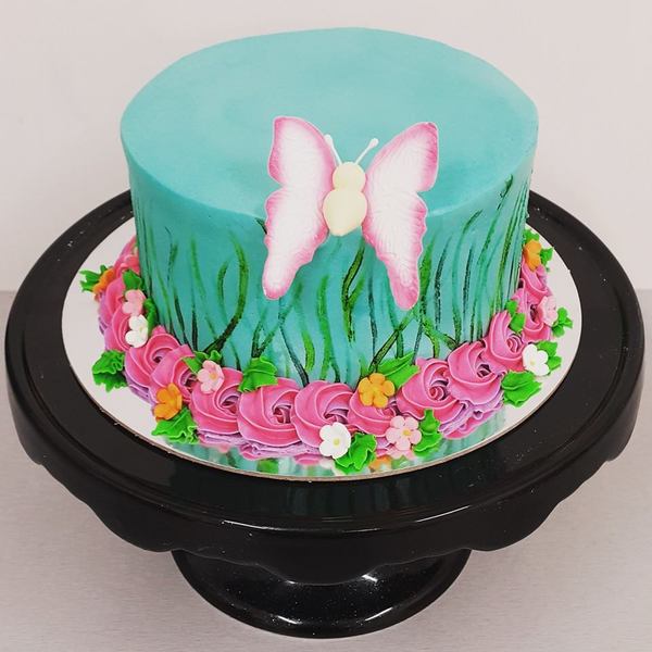 Smooth Blue Painted Garden Cake