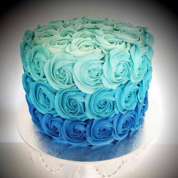 Blue Ombre Roses Cake