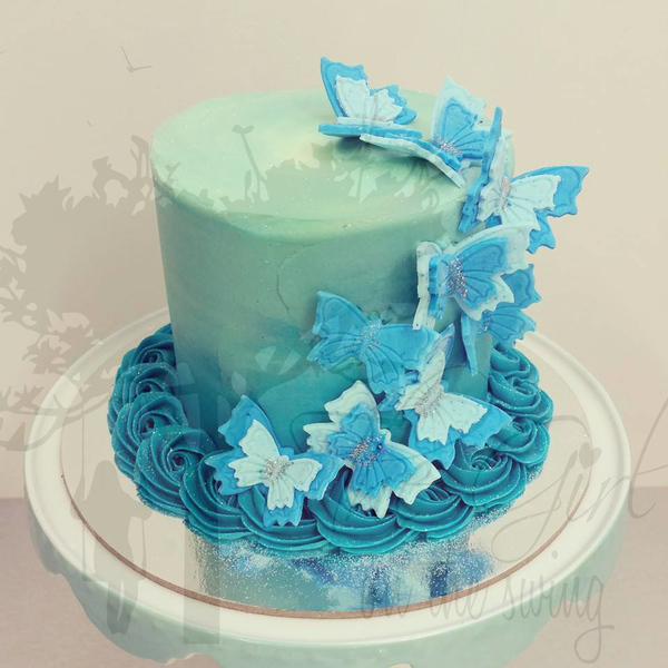Smooth Blue Ombre with Butterflies