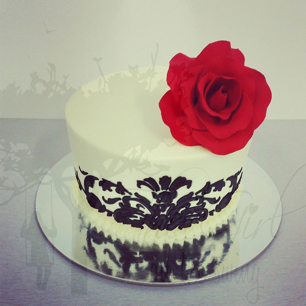 Cream and Black Stencil Cake