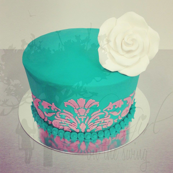 Teal and Pink Stencil Cake