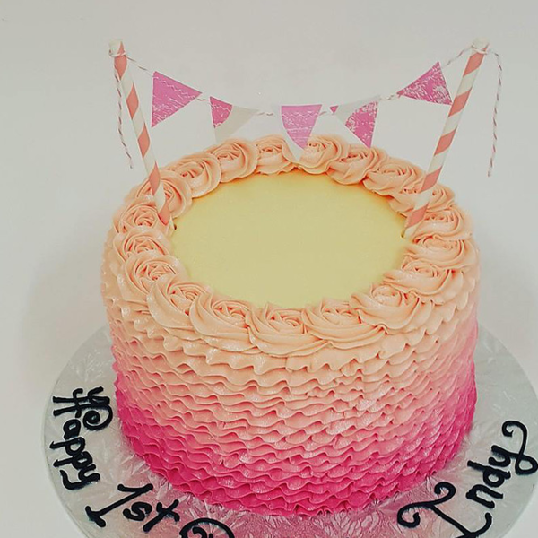 Pink Ombre Frills with Rose Border