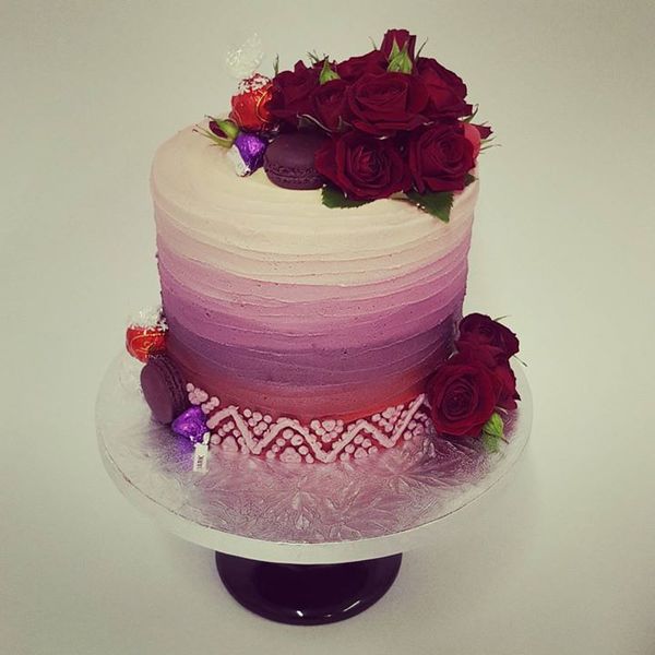 Purple Ombre Cake with Fresh Flowers