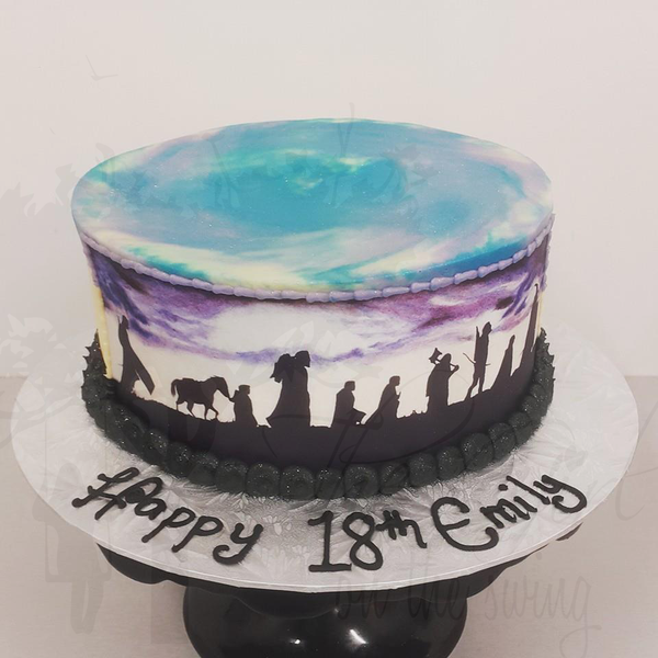 Smooth Blue and Purple Marble with LOTR Edible Image