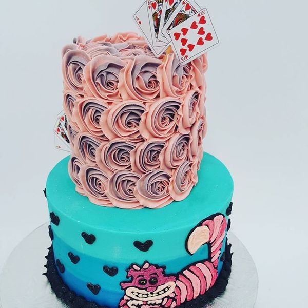 Two Tier Alice in Wonderland Theme Cake