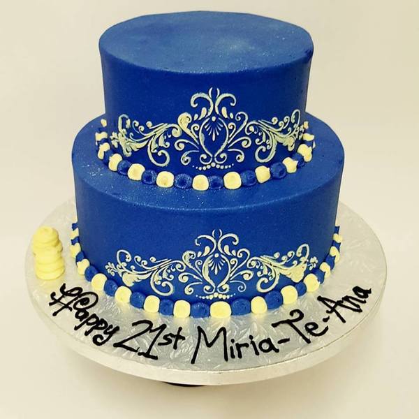 Two tier Deep Blue with Cream Stencil 