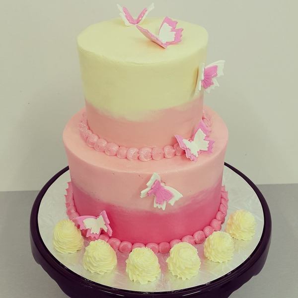 Two Tier Smooth Pink Ombre with Butterflies