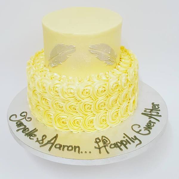 Two Tier Cream Cake with Feather Stencil