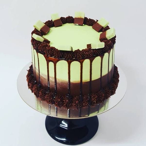 Chocolate and Mint Drip Cake Topped with Fudge