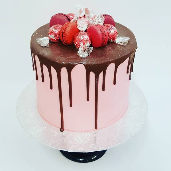 Smooth Light Pink with Chocolate Drip and Red Toppings