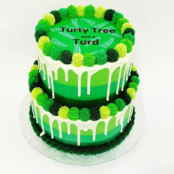Two Tier Smooth Three Colour Green Cake with White Chocolate Drip