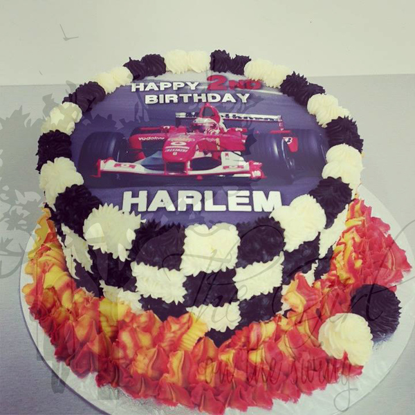 Race Car with Flames Cake (with edible image)