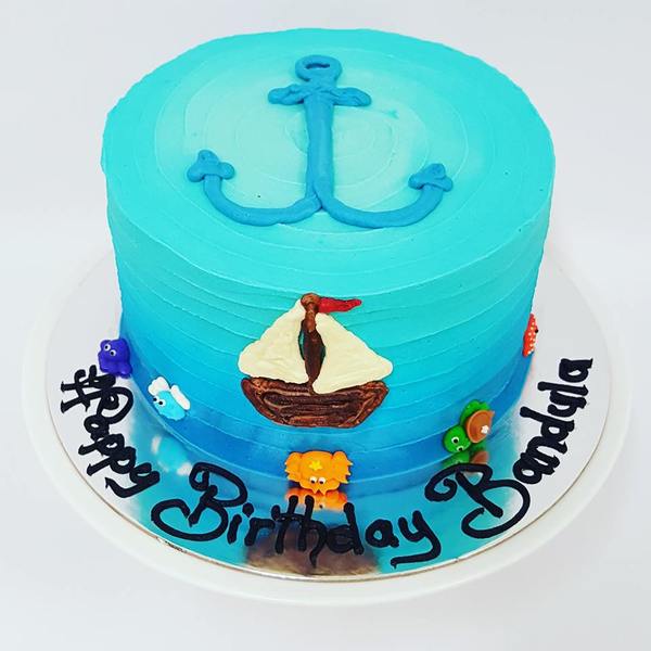 Smooth Ombre Blue Ribbed with Boat, Anchor and Sea Creatures