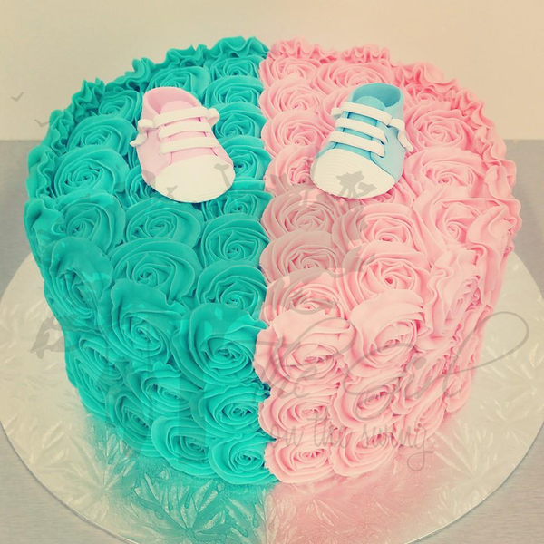 Blue and Pink Rose Gender Reveal Cake