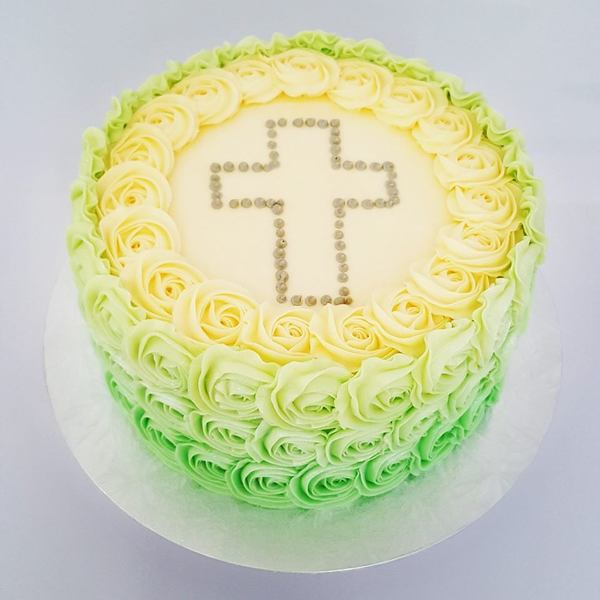 Green Ombre Roses with Piped Cross