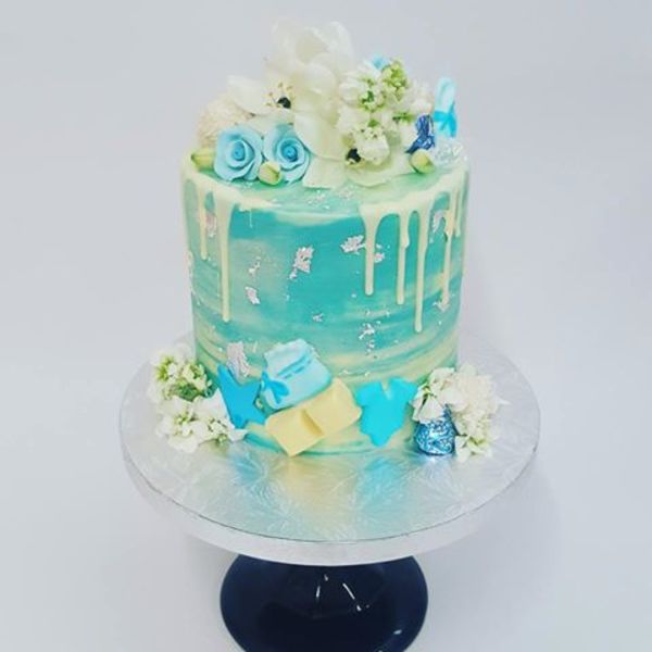 Smooth Blue Marble Drip Baby Shower Cake